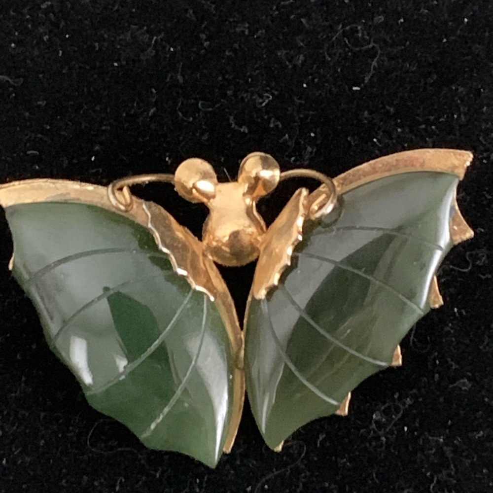 GENUINE JADE Gold Butterfly Brooch